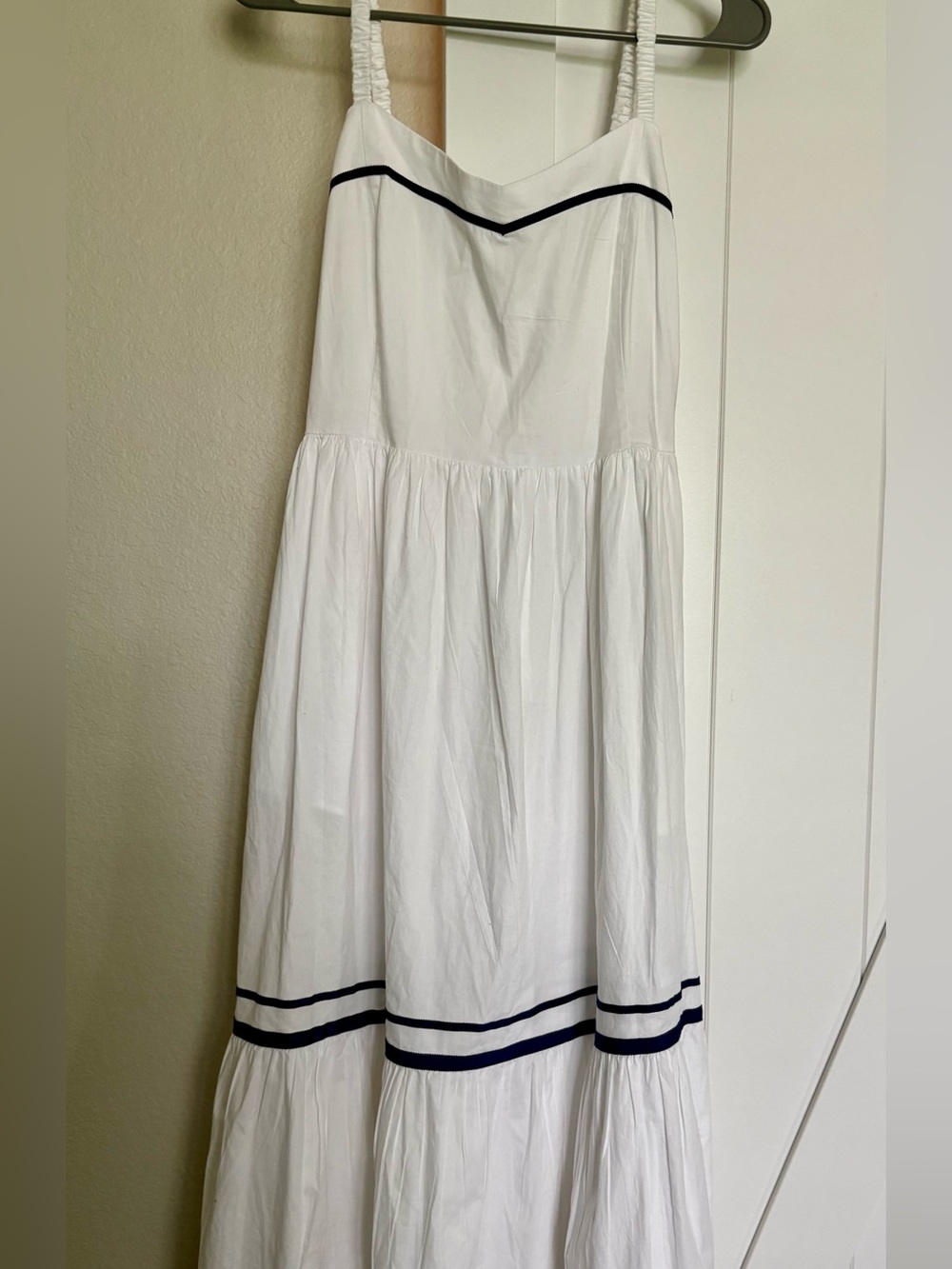 J Crew White Maxi Sundress with Navy Trim